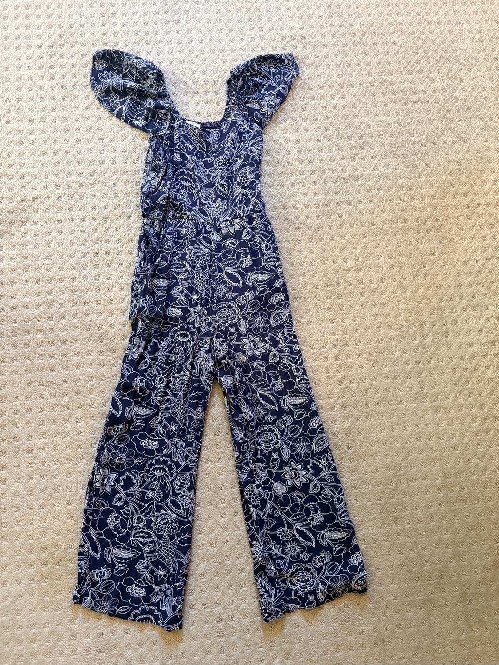 Loft Navy Blue Floral Wide-Leg Jumpsuit Small